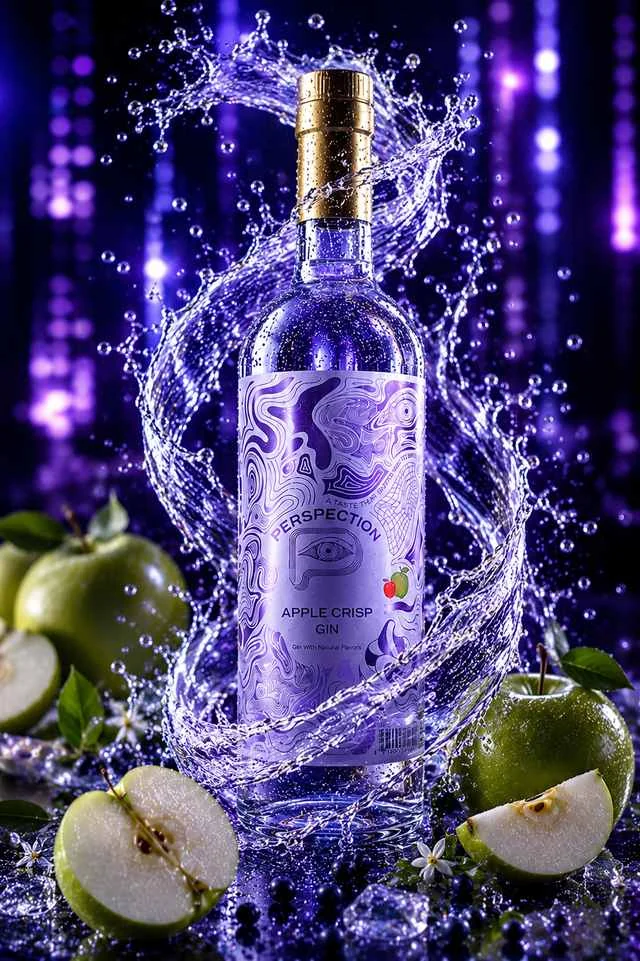 The Apple Crisp Gin bottle and its hand-drawn label